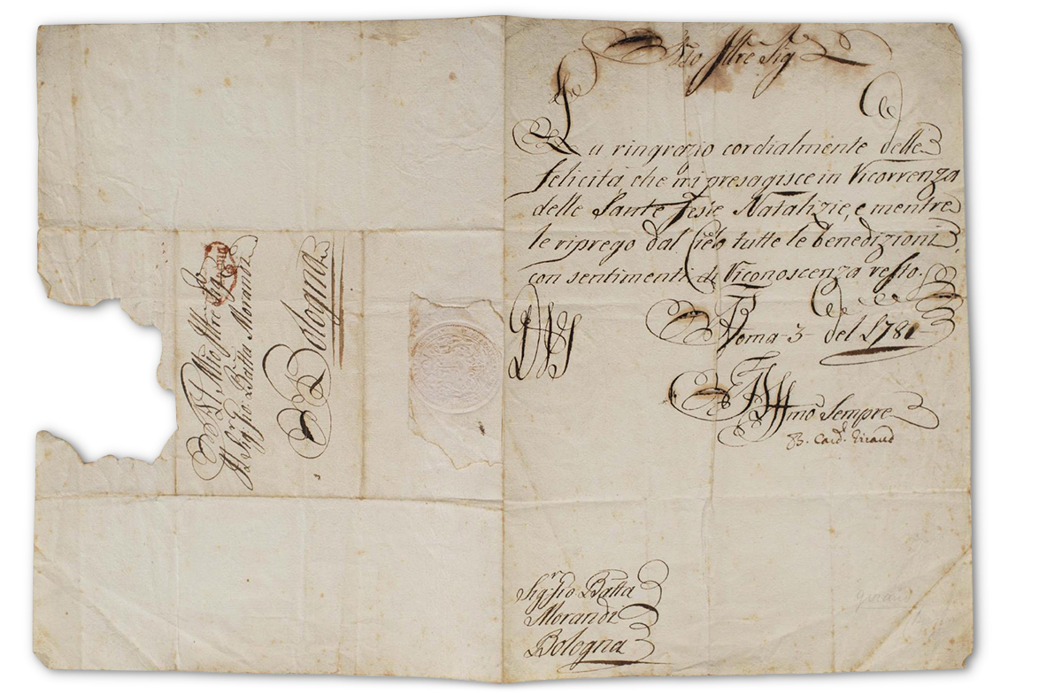 A Letter to Gio Batta Morandi of Bologna, late 18th century