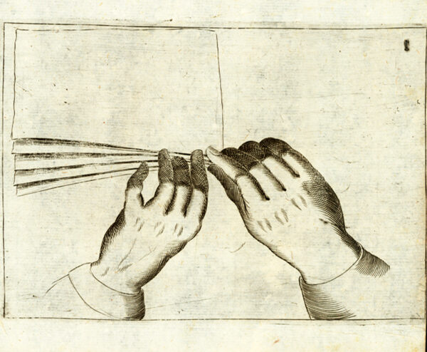 An illustration of two hands demonstrating a napkin folding technique.
